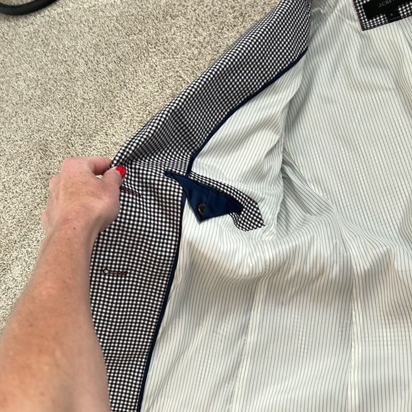 J. Navy and Burgundy Rhodes Micro Check Cotton Blazer, 0 - Picture 8 of 16